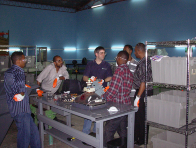 Providing initial instruction on CRT monitor components at Ethiopian disassembly center - 2007