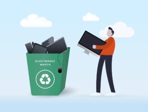 Graphic showing computers being recycled